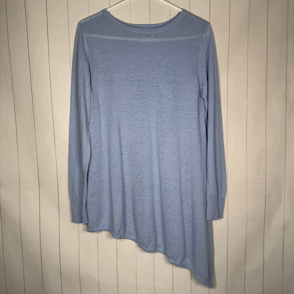 Diane Gilman Linen‎ & Cotton Light Blue Sweater Shirt Asymmetrical Tunic Medium